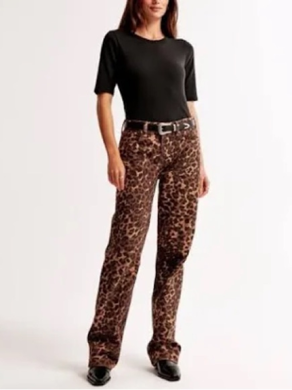 Abercrombie & Fitch Brown and Black Leopard Print Low Rise Baggy Jeans Size 24